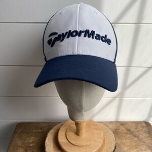 TaylorMade Mens Navy White Adjustable 6 Panel Vented Baseball Hat Cap O/S